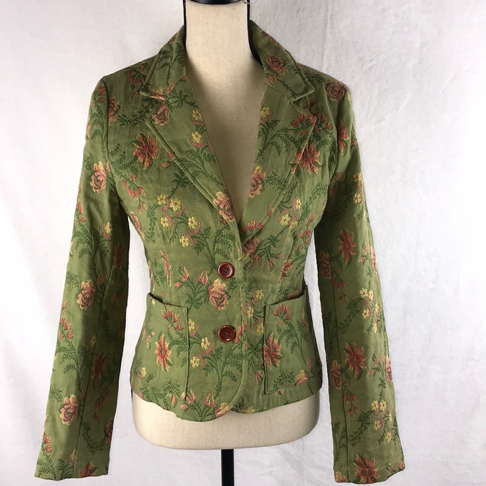 CAbi retro green floral blazer